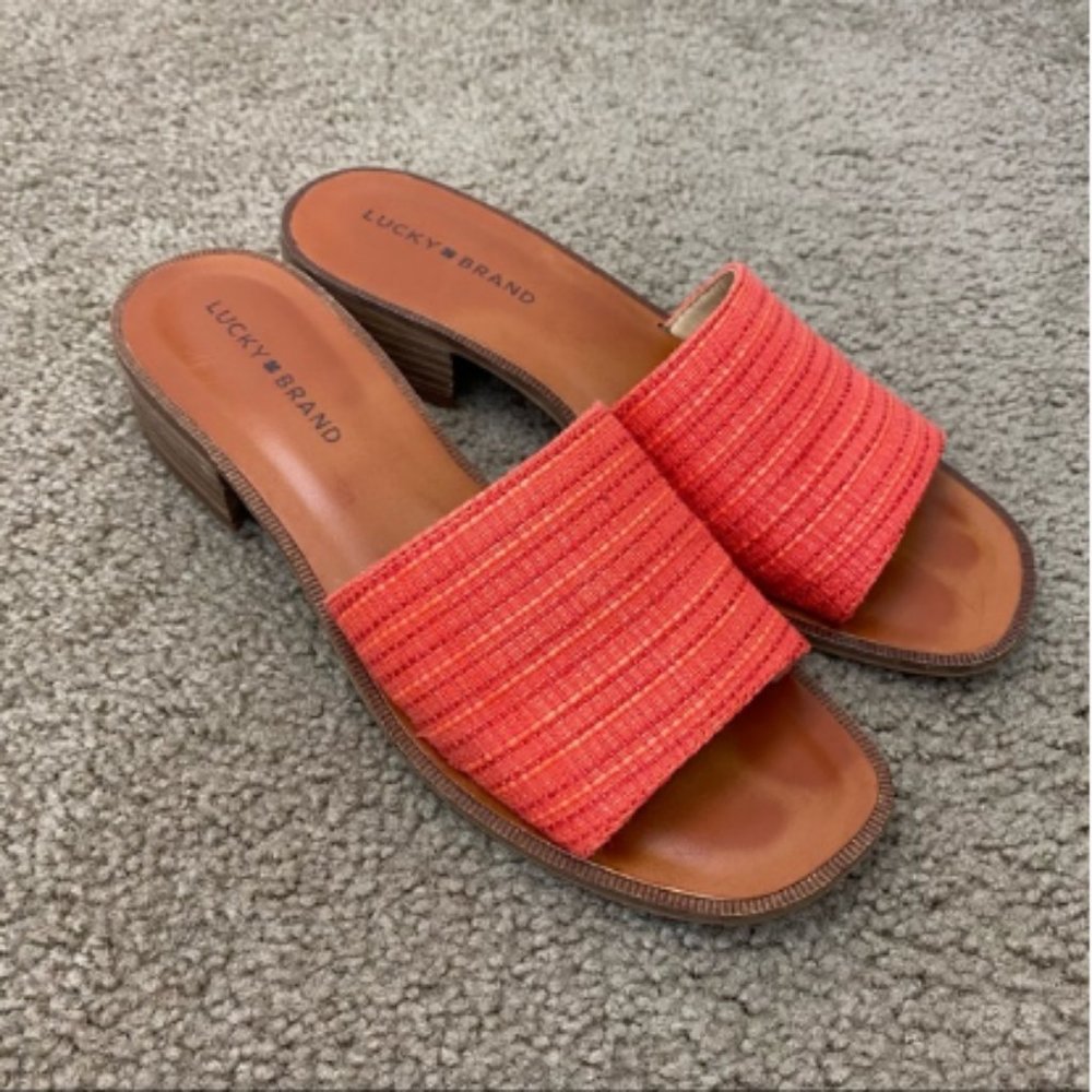Lucky Brand Orange Textured Slide Sandals